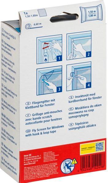 Produktbild tesa Insektenschutz STANDARD für Fenster, mit Klettband, ohne Bohren (150 x 180 cm)