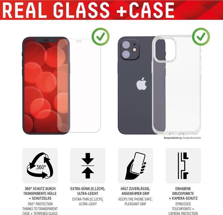 Immagine prodotto Displex Real Glass, 2D Panzerglas + Handyhülle (1 Pezzo/i, Apple iPhone 12, Realme 12 Pro+)