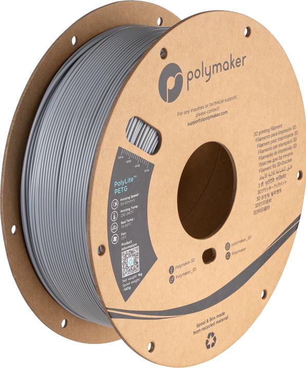 Produktbild Polymaker PolyLite PETG V2 - Grey - 2.85mm (PETG, 2.85 mm, 1000 g, Grau)