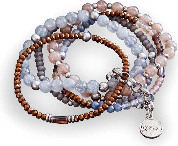 Immagine prodotto Loberon Bracciale Dea rosa/blu/marrone (8 cm, Perle di vetro, Giada, Ottone)