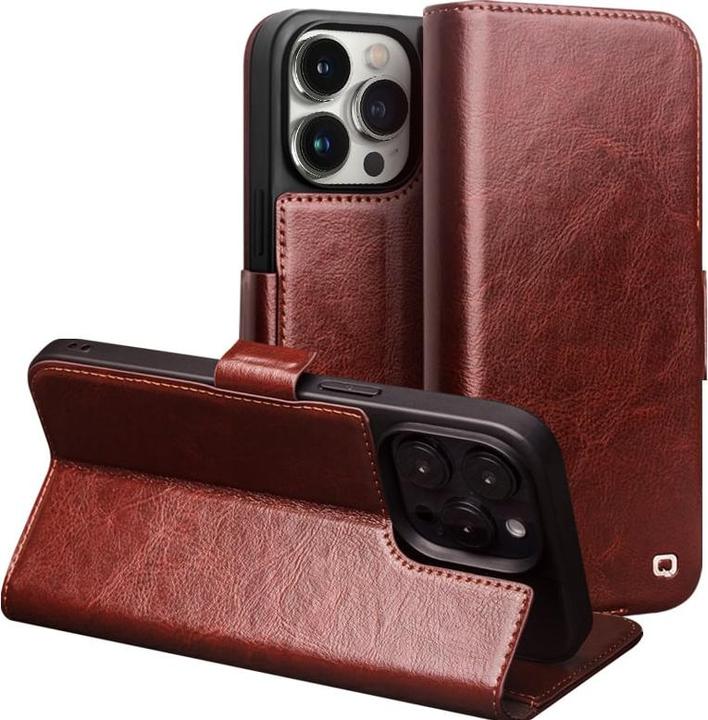 Produktbild QiAlino Hülle Flip mit magnetischem Verschluss Dunkelbraun (Apple iPhone 14 Pro Max)