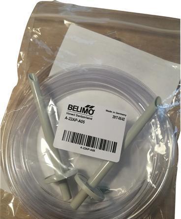 Belimo Slangesaet til pressostat APS01. består af 2 m PVC-slange og 2 stk. slangestudse i plast.
