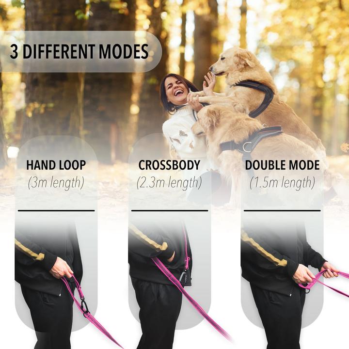 Image du produit Bluzelle 3m laisse de chien, double laisse avec mousqueton, réglable (Chien)