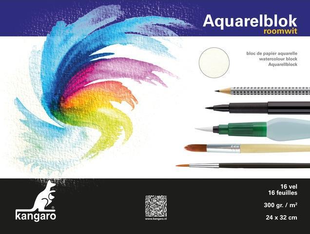 Image du produit Kangaro Aquarellblok 24x32cm 16 feuilles 300 grammes blanc crème (16 x)