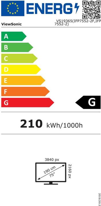 Energy Label Viewsonic IFP7552-2F 75IN 40Point Touch (3840 x 2160 Pixels, 75")