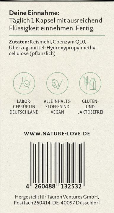 Nährwerte und Zutaten Nature Love Coenzym Q10 (1 Stück, Kapseln, 49 g)