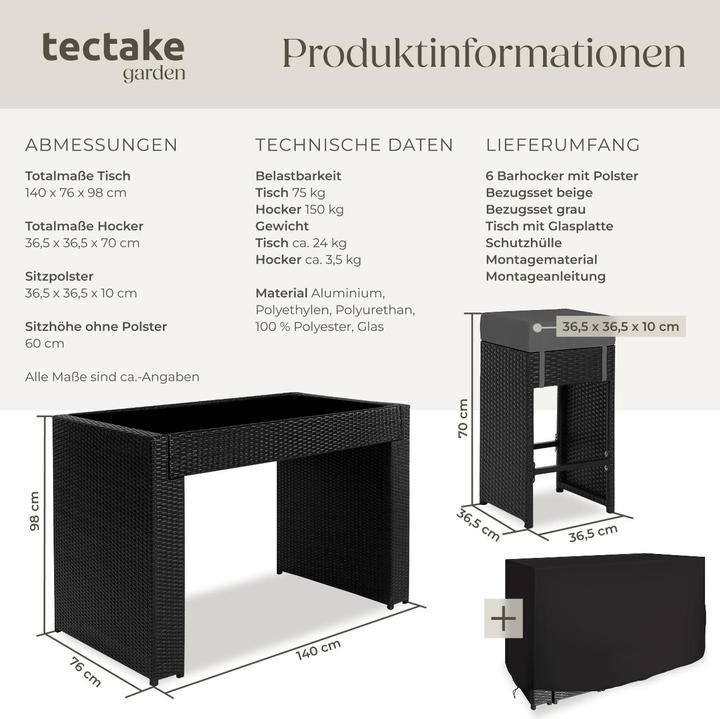 Actual product image tectake Rattan garden furniture bar set Ibiza with protective cover