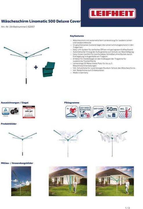 Immagine prodotto Leifheit Ombrello da bucato Linomatic 500 Deluxe Cover (50 m)