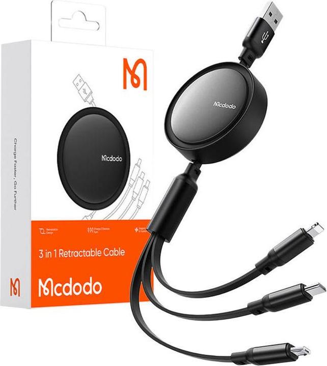 Produktbild Mcdodo 3in1 USB to USB-C / Lightning / Micro USB Cable, CA-7256, 3.5A, 1.2m (black) (1.20 m, USB 3.0)