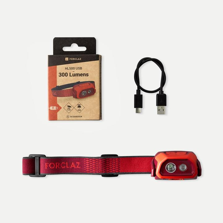 Actual product image Simond Headlamp rechargeable 300 lumen - HL500 USB V3 red (300 lm)