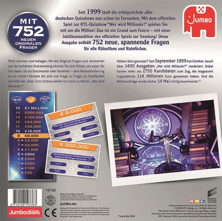 Image du produit Jumbo Qui veut être millionnaire 20 J, d 20 ans édition anniversaire, à partir de 12 ans, 2-5 joueurs (Allemand)