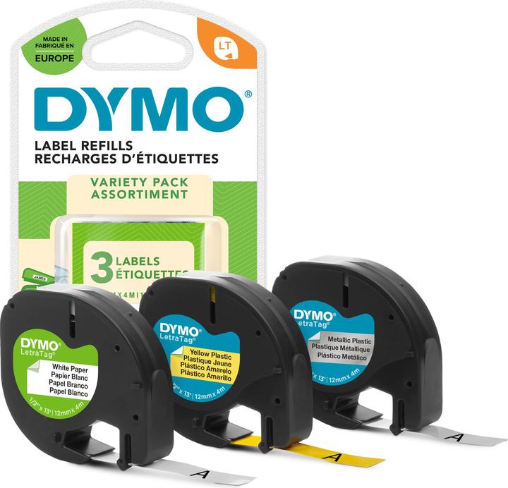Produktbild Dymo S0721800 LetraTag 3er Set (1.20 cm, Weiss, Silber, Gelb)