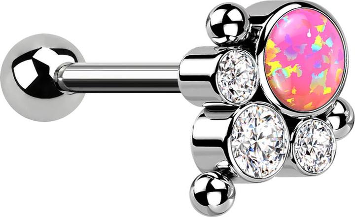 Image du produit Star Piercing Micro Barbell Threadless argent avec boule et trois boules trois cristaux argent opale rose (Titane G23, sans laiton)