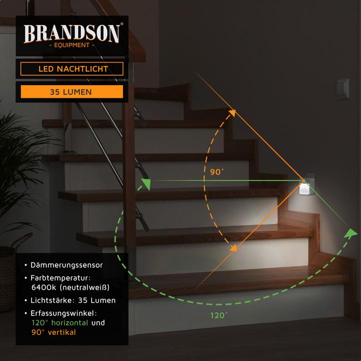 Image du produit Brandson Lampe de nuit à LED, lampe de nuit, détecteur de mouvement, capteur de luminosité
