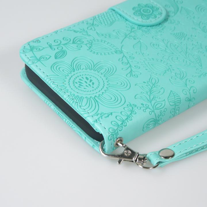 Produktbild PhoneLook Hülle Flip Kartenetui Blumenmuster mit Lanyard Hellblau (Apple iPhone 16)