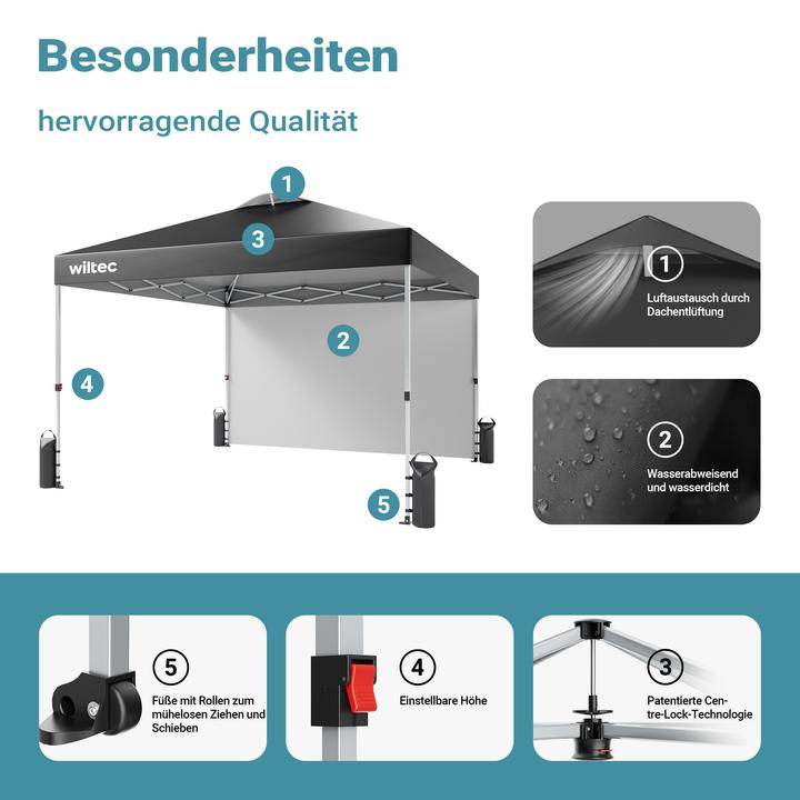 Actual product image Wiltec Pop up gazebo 3x3m grey side section wheels garden gazebo folding gazebo (300 cm, 300 cm)