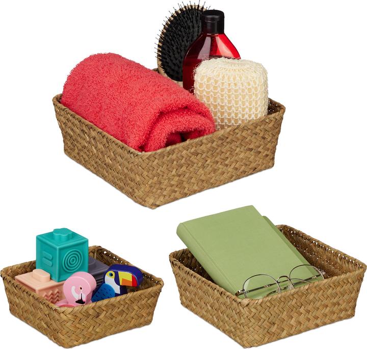 Actual product image Relaxdays 3-piece seagrass storage basket set (3 x, 23 x 23 x 8.5 cm)
