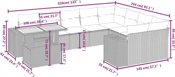 Produktbild VidaXL 10-tlg. Garten-Lounge-Set mit Kissen
