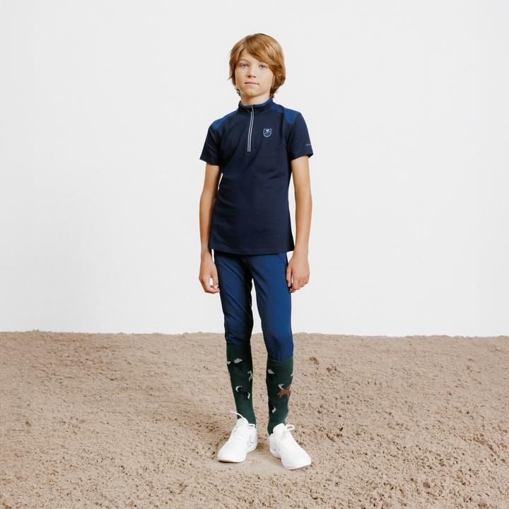 Actual product image Fouganza Riding polo shirt children zip short sleeve - 500 dark blue (122)