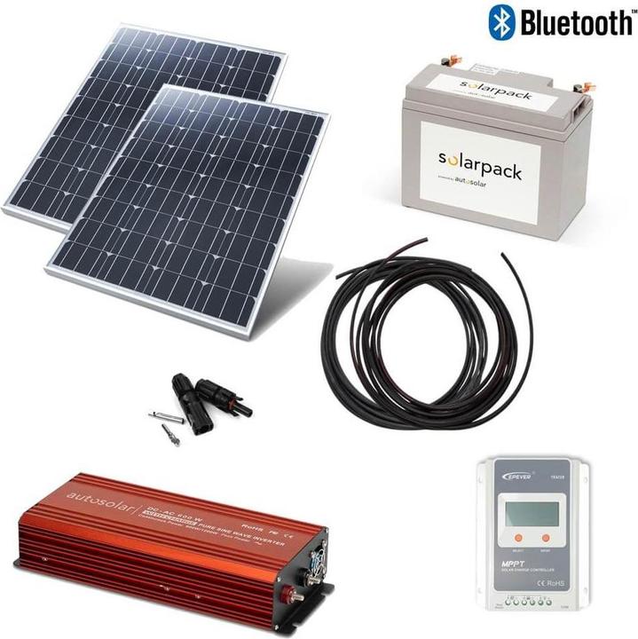 Image du produit Autosolar Kit solaire complet 2 x 100W solaire avec batterie lithium 55Ah et onduleur 600W (200 W)