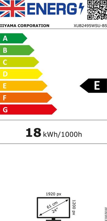 Energy Label iiyama Dis 24 PL XUB2495WSU-B5 IPS (1920 x 1200 pixels, 24")