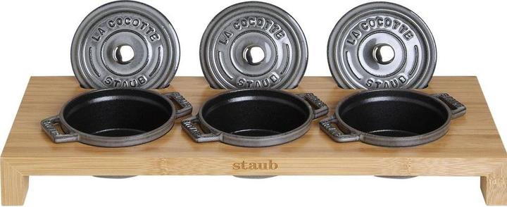 Image du produit Staub 40510-299-0 Plateau de service pour 3 mini-cocottes 42 x 16 cm, bois