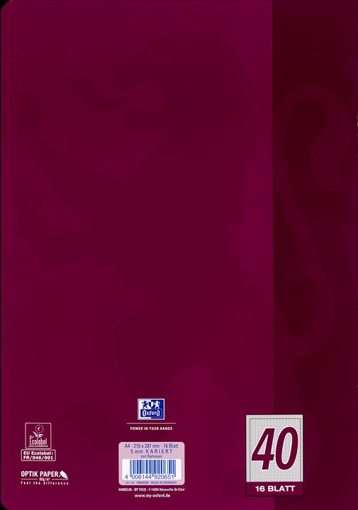 Actual product image Oxford Schulheft, A4, Lineatur 40 (A4, Checked, Soft cover)