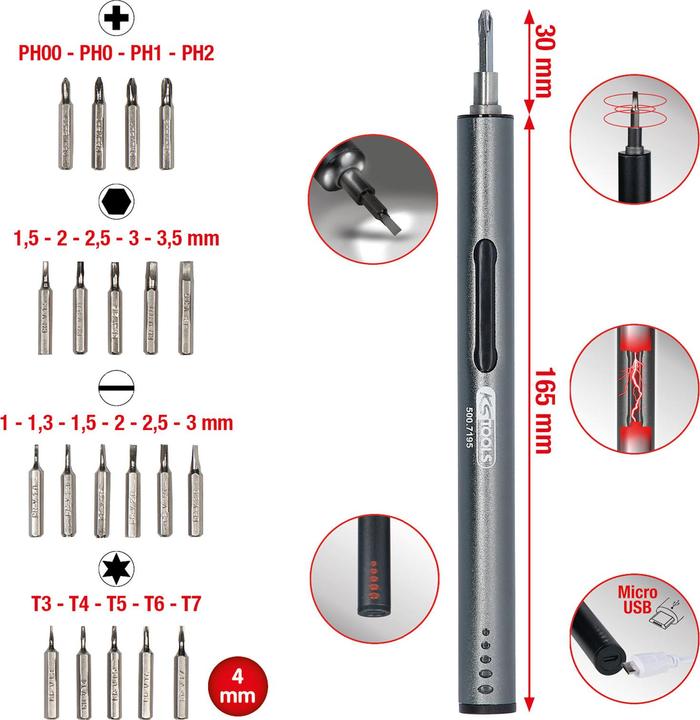 Actual product image KS Tools Werkzeuge-Maschinen GmbH Precision Mechanics USB Battery Screwdriver (500.7195)