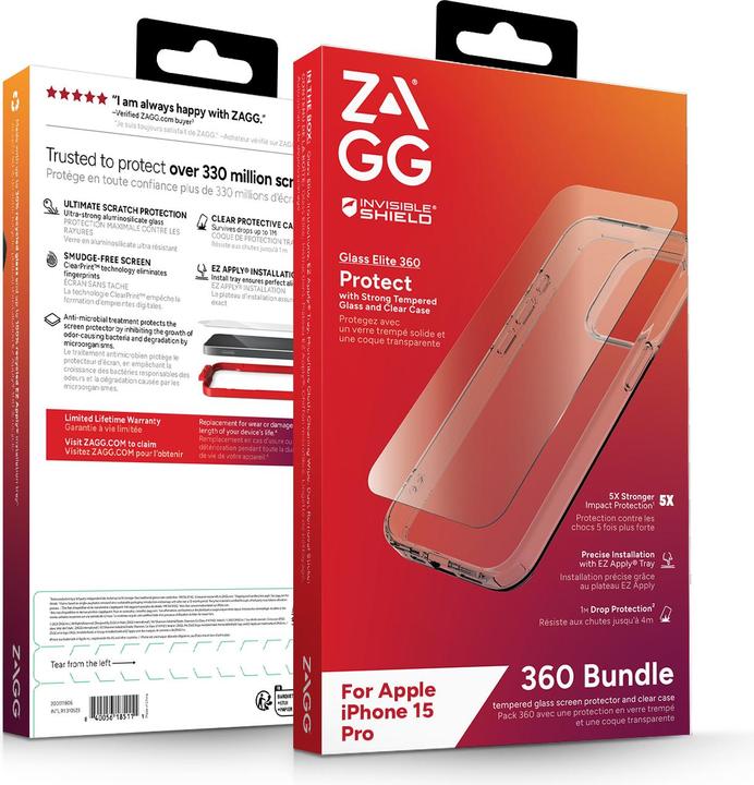 Immagine prodotto Zagg Invisibleshield Bndl Vetro (1 Pezzo/i, Apple iPhone 15 Pro)