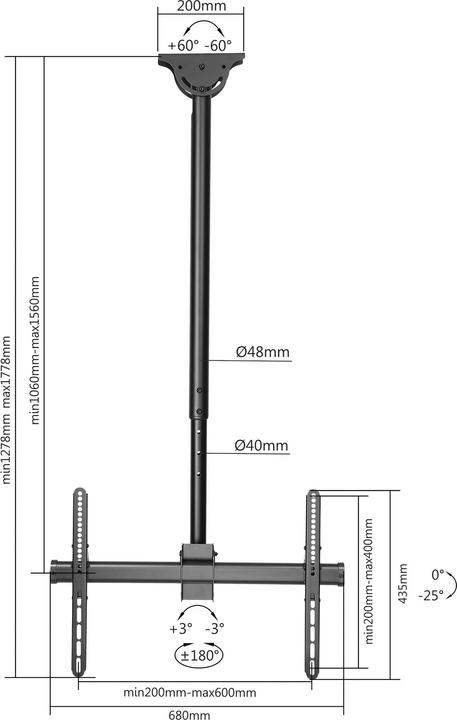 Actual product image Manhattan Height adjustable TV ceiling mount, tilt and swivel (Ceiling, 70", 50 kg)