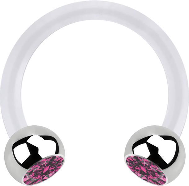 Star Piercing Micro Circular Barbell transparent mit zwei Kugeln silber Kristall pink (ohne Messing, Chirurgenstahl 316L, Bioflex)