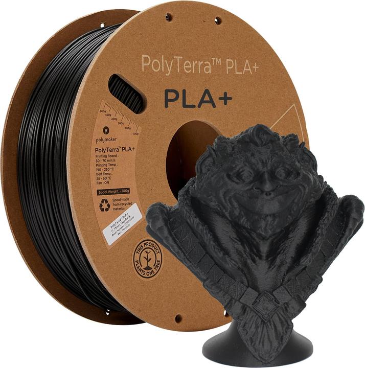 Produktbild Polymaker PolyTerra PLA+ (PLA+, 1.75 mm, 1000 g, Schwarz)