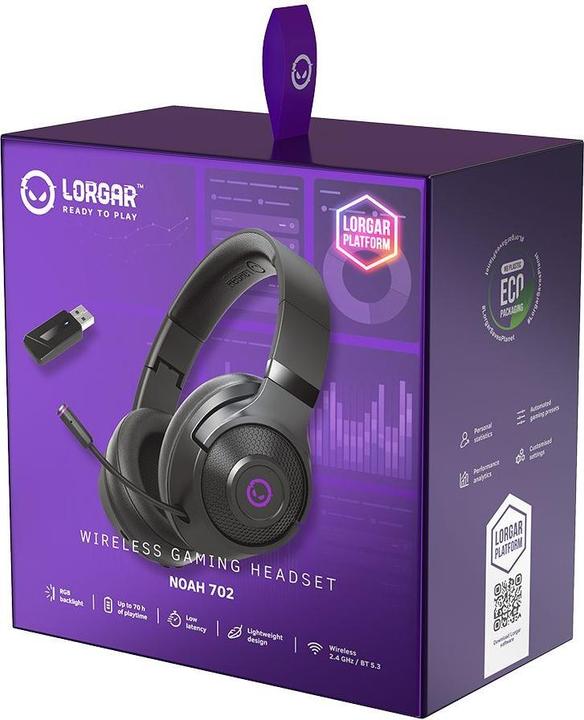Image du produit Lorgar Casque avec microphone Noah 702, casque de jeu sans fil, noir