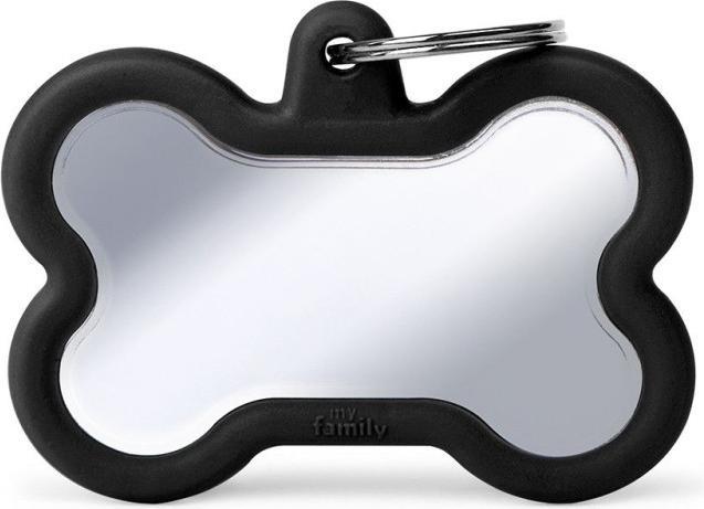Myfamily Bone Chrome Plated Brass ID-Hundetag schwarz, 4.9x3.6cm (1 Stk) (XL, Hund, Hundesport)