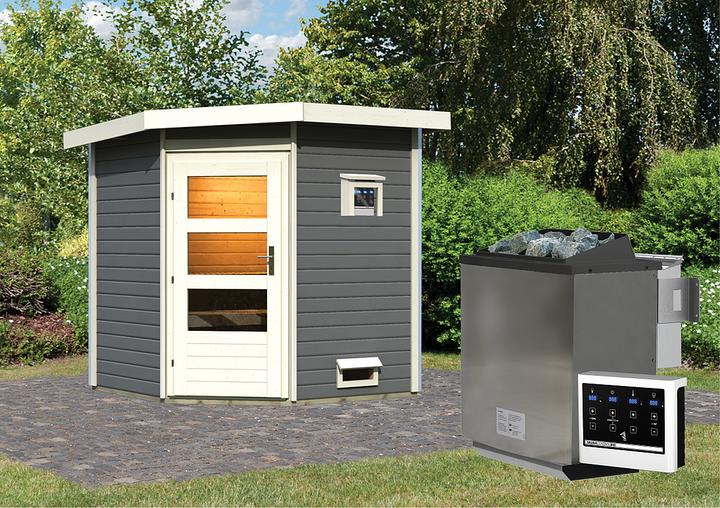 Actual product image Karibu Sauna house Pekka corner entry (9 KW Bio external control)