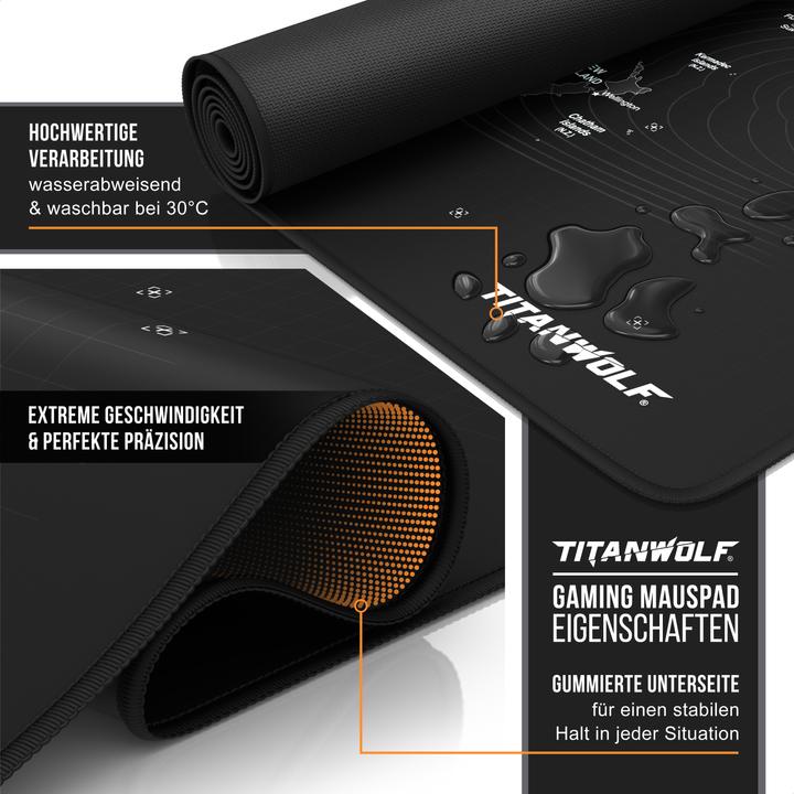 Produktbild Titanwolf Gaming Mauspad, XXXL Speed Gaming Mausmatte, Mousepad Extragrosse Fläche von 1600 x 800mm, Weltkarte (XXL)