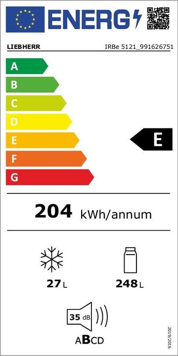 Etichetta energetica Liebherr Frigorifero integrato EURO-Norm Plus IRBe 5121 LHD (275 l)