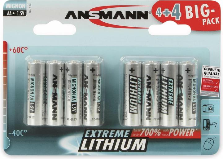 Image du produit Ansmann 4+4 Extreme Lithium AA Mignon LR 6 Big Pack (8 pcs, AA, 2850 mAh)