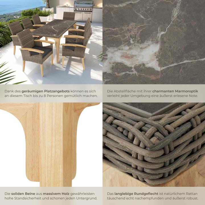 Produktbild tectake Rattan Tisch Foggia 196x87x76cm (196 cm)