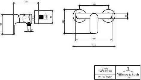 Actual product image Villeroy & Boch V&B Single lever shower mixer O.NOVO wall mounted, 218x126x131mm chrome