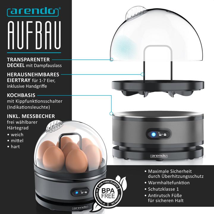 Actual product image Arendo Breakfast set, kettle 1.5l temperature selection, 4-slice toaster & egg cooker for 7 eggs, grey