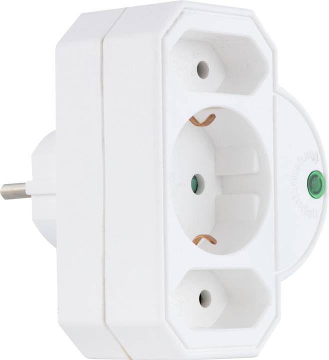 REV Steckdosenadapter 3-fach mit Überspannungsschutz, weiss (CEE 7/3, CEE 7/16, 3 x)