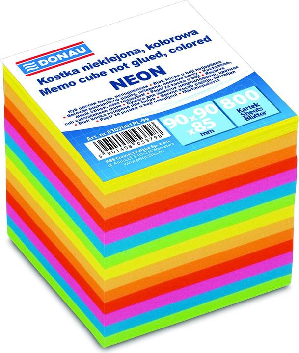 Actual product image Donau Unglued cube, 90x90x90mm, approx. 800 cards, neon, colour mix