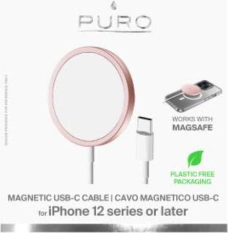 Image du produit Puro Câble de recharge magnétique USB-C Magsafe - Ładowarka bezprzewodowa indukcyjna 15W (różowy) (15 W)