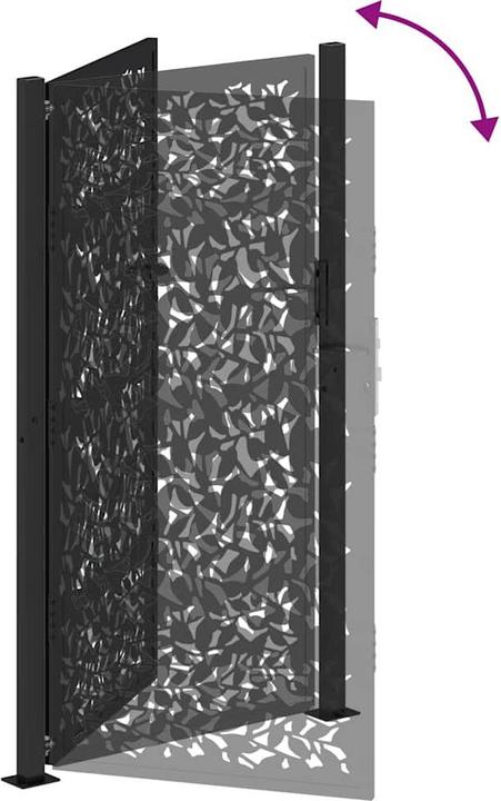 Produktbild VidaXL Gartentor Schwarz 105x180 cm Stahl Blatt-Design Zauntor Outdoor Tor