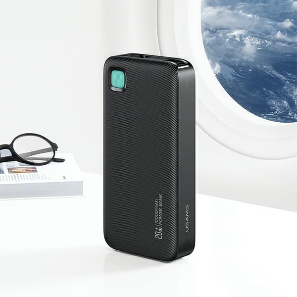 Produktbild Usams Powerbank ze zwijanym kablem USB-C Retractable 10000 mAh PD 20W Fast Charge XY Series czarny/b (10000 mAh, 50 W, 50 Wh)