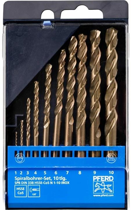 Immagine prodotto Pferd Set di 10 punte per metallo DIN338 HSSE N 1-10 Inox (1, 2, 3, 4, 5, 6, 7, 8, 9, 10 mm)
