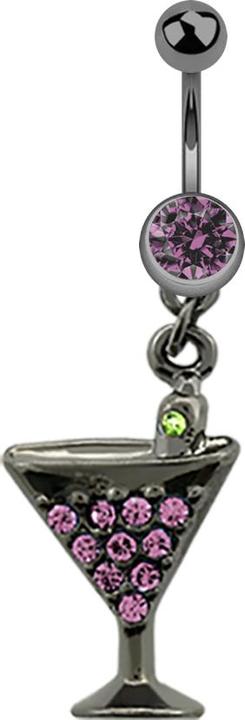 Image du produit Star Piercing Banane noire avec pendentif Cocktail et cristal violet clair (Acier chirurgical 316L, sans laiton)