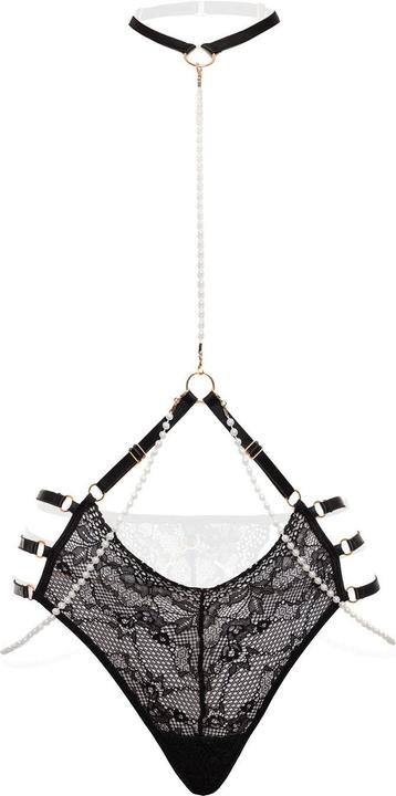 Produktbild Christine Le Duc Luxus Perlen und Spitzen Tanga ouvert Mea Schwarz (XL)