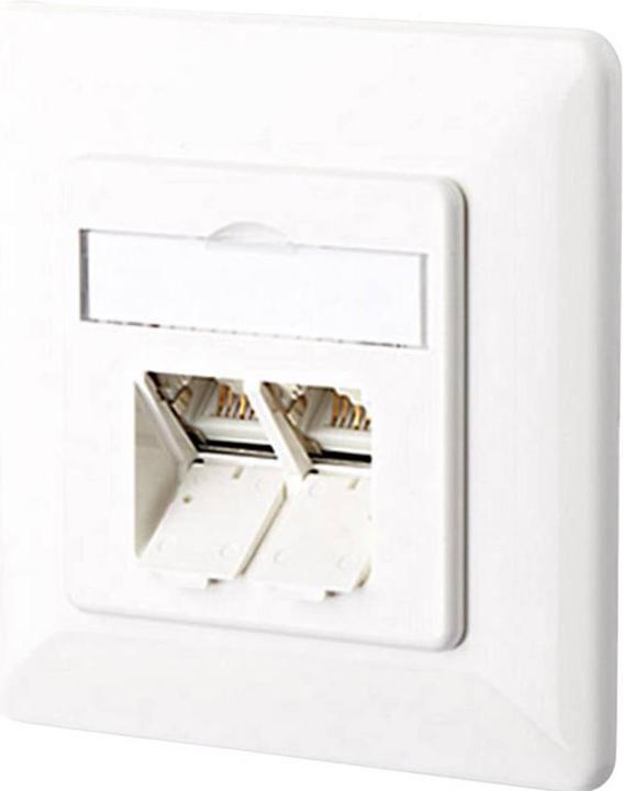 Produktbild Metz Connect Netzwerk-Anschlussdose Einbaueinsatz mit Zentralplatte und Rahmen CAT 6A 2 Anschlüsse
